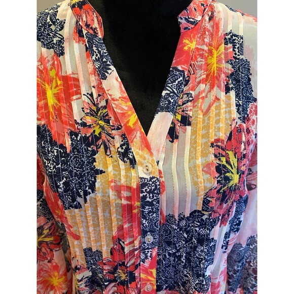 Charter Club Blouse Size Petite Large PL Pink Navy Sheer Flowy Top - Picture 3 of 8